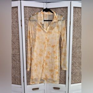 Abercrombie mesh long sleeve yellow floral dress